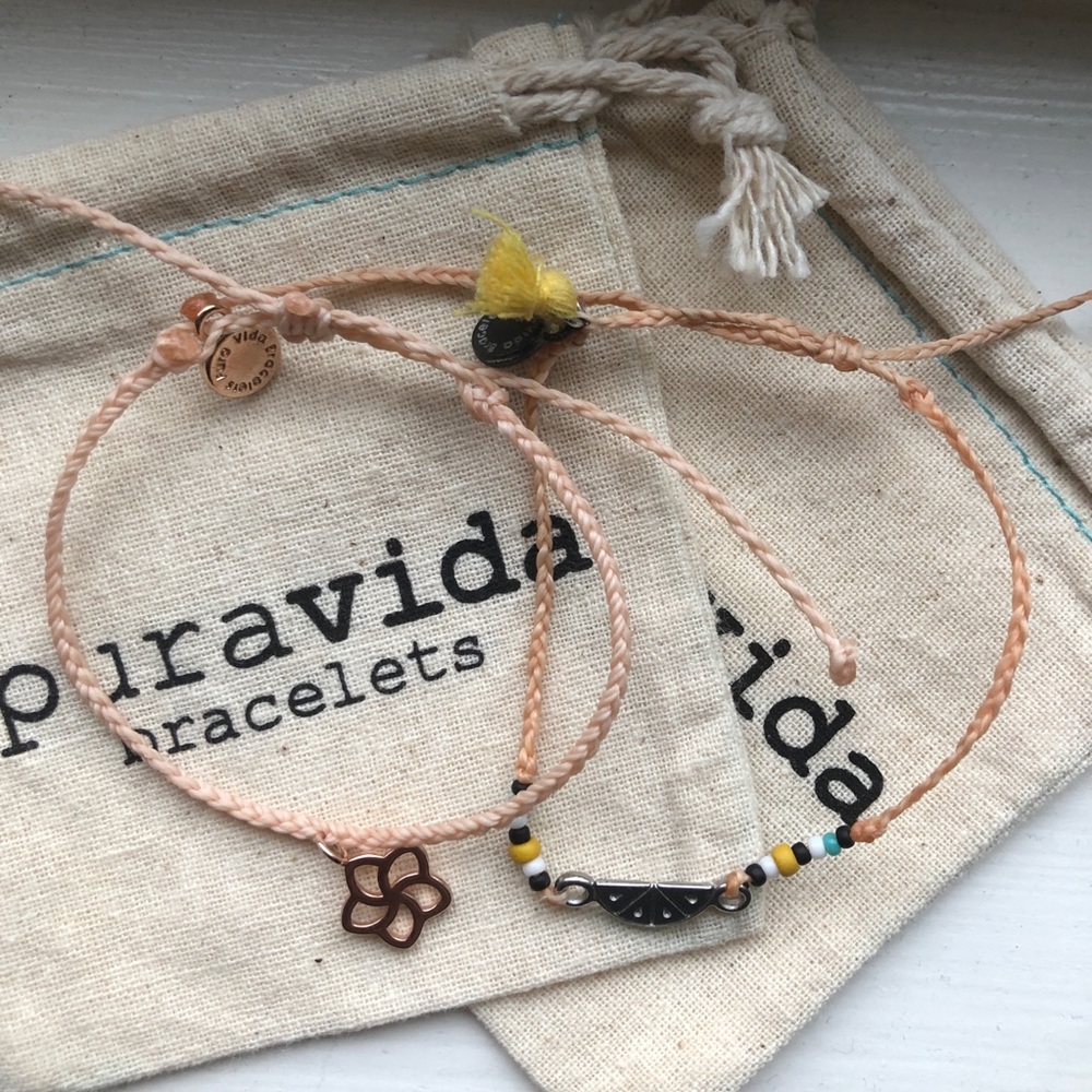 TWO Pura Vida Charm Adjustable Bracelets
